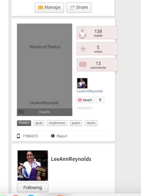 LeeAnn gained 138 readers in 2 weeks, with 5 votes of popularity and 13 comments.