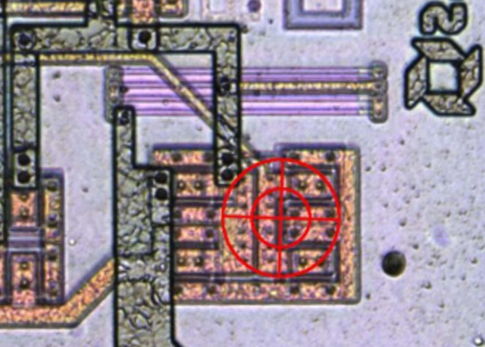 10 µm Fig. 3. The location of SEU sensitive area under test on SY55852U crystal.
