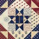 With right sides together, place a red stars & dots 3½" square on top of the left corner of a cream stars 3½" x 9½" rectangle and sew on the line. Leave a ¼" seam allowance and trim excess. Press.