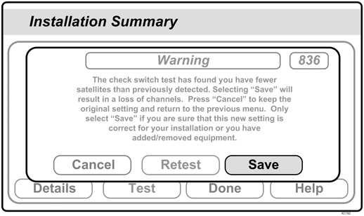Verify SuperDISH and Alternate are not selected. Verify Test is highlighted. Press SELECT on your remote.