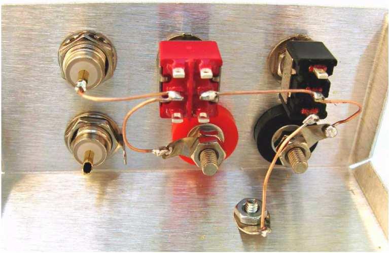 QRPkits BLTplus v2 Wire and Solder Back Panel Using short lengths of bare hookup wire, connect the binding posts, switches, coax connector and ground terminal as shown in Figure 3 below and the