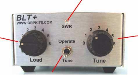QRPkits BLTplus v2 Adjusting for a Match With your transmitter and antenna connected to the tuner, set the tune/operate to the tune position. Set the adjustment knobs to the center position.