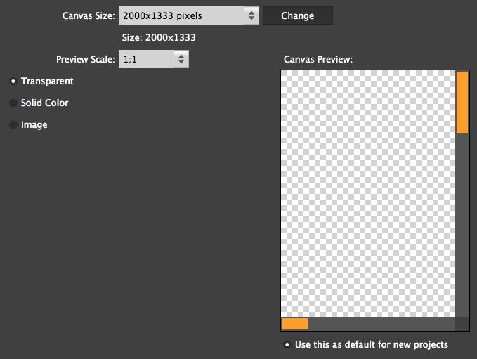 Most useful settings: Canvas Setup: Settings Window resize the canvas and the preview scale change the color of the background: make it transparent or put an image in as