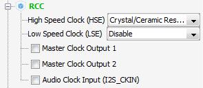 First Step: Debug and Clock RCC (Real-Time Clock Control), HSE (High speed clock)