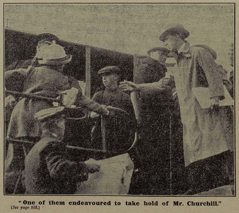 SOURCE 16: PHOTOGRAPH SHOWING CHURCHILL BEING ATTACKED BY SUFFRAGETTES IN DUNDEE