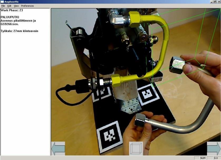 BACKGROUND KNOWLEDGE virtual object was displayed in the correct position to show where the actual component needs to be installed. Fig. 10 Augmented Reality applied in the manual assembly work.