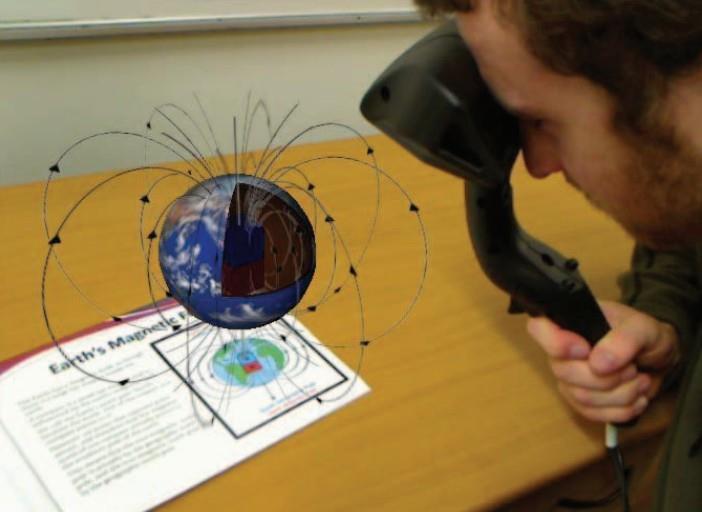 One example is to use AR technology to enrich text books. Text and pictures in conventional books can be represented as 3-D models or animated video clips in an AR-enabled book (Fig. 11).