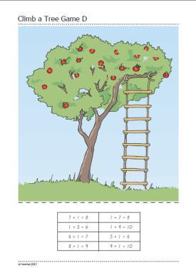 Player B says the answer to the addition fact. If the answer is correct, they get to cross out one space in their rope ladder. If the answer is wrong, they don t cross out anything.
