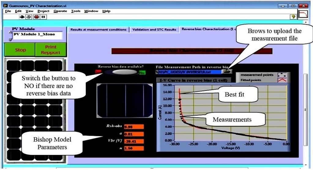 382 A. Guenounou et al. Fig. 5: A view of the GUI when the page showing results of reverse bias characterisation is activated 4. VALIDATION AND RESULTS 4.