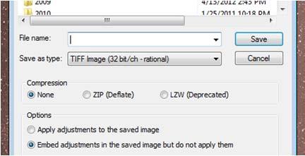Therefore, on the left menu, I choose the Save picture to file setting, and save the final picture. Make sure you save the image as a TIFF Image (32 bit/ch rational) file.