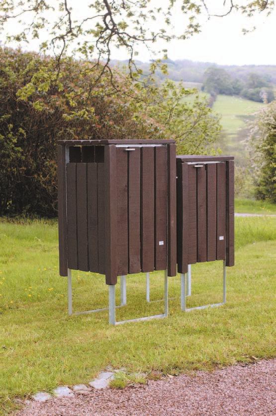 WOODLAND AND RANGER BINS WITH LIDS Woodland and Ranger with lids 1020 Long x 560 wide These rustic products are made from sawn green European oak and have a substantial but unobtrusive galvanised