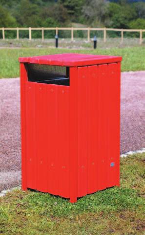 The recent availability of recycled plastic in a range of bright colours makes these bins particularly suitable for play areas Slats 25 x 75mm in brown as standard, 30 x 100mm in black at no