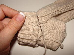 For the double cuff, Turn the sock inside out and fold the cuff down halfway.