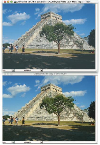 466 Real World Adobe Photoshop CS Figure 9-40a The soft proof and the reference image The soft proof, left, shows reduced contrast and a slight blue shift when compared to the reference image, below.