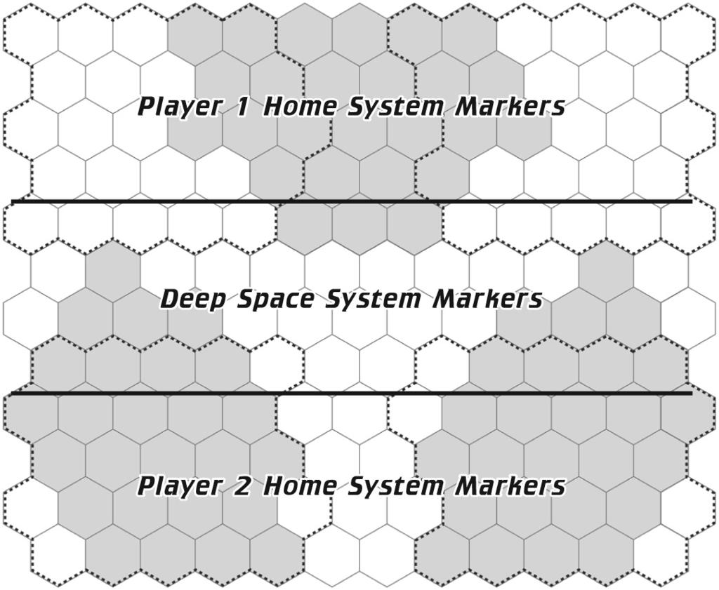 MASSIVE 2-PLAYER MAP Each player sets up his 26 Home System markers as suggested by the diagram. There are no guides on the game board to indicate this set up.