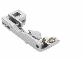The presser foot is equipped with an adjustable open tape guide.