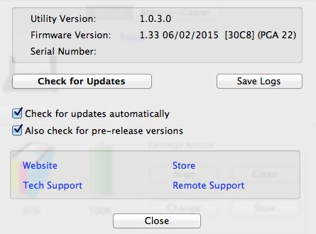 1C. Software Updates and Version Info You can access printer driver, firmware and software version information by