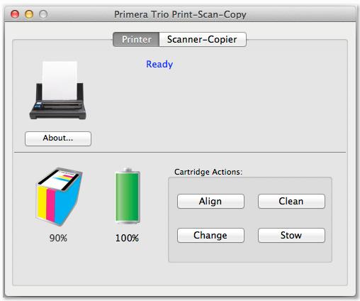 Mac Software Printer Status (Errors are displayed here) Scanner Copier (Starts a Scan or Copy) Align or Clean (Align or Clean the Cartridge.