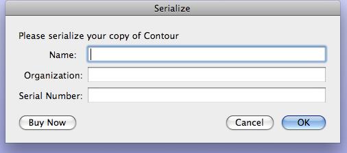 To register Contour (continued): 1 Click the Enter Serial button (previous page). 2 Enter your name. 3 Enter your name. Enter your serial number.