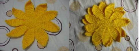 Attach your yarn by slip stitching into the same stitch where the last petal ended (like picture shows above) and repeat rows 5-14.