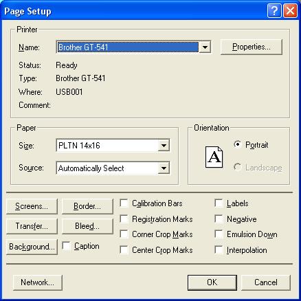 4. Printing Directly from Applications (3) Click "Page Setup..." to set Printer Driver condition.