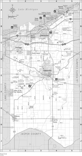 K PORTER COUNTY MAP A C D F E G L B H J I A - Beverly Shores B - Coffee Creek Watershed Preserve C - Cowles Bog D - Porter Beach E - West Beach F - Indiana Dunes State