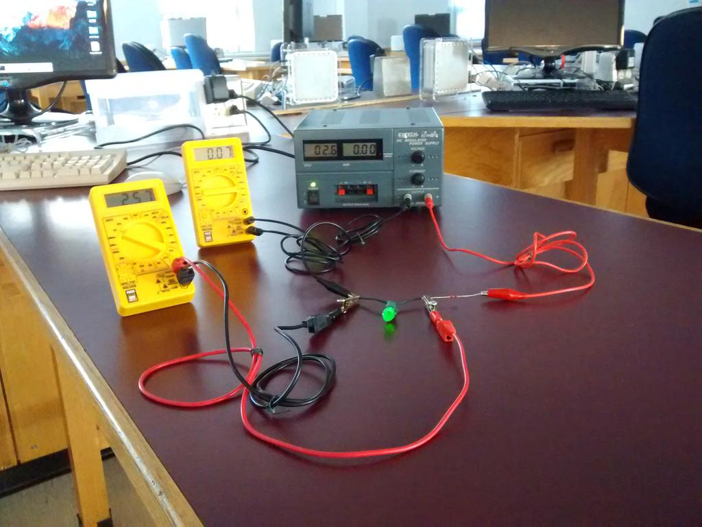 Part IV: Measurements LEDs are strange Once the LED lights, increase voltage in increments of 0.1 V. Record the current and voltage in your lab report. Read voltage and current from the multimeters.