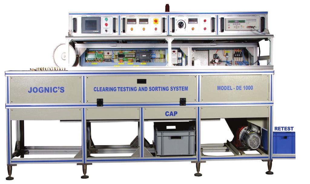 TESTING & SORTING Clearing, Testing & Sorting System Model DE 1000 (50 & 75) Features The machine facilitates manual loading of elements upto 80 mm diameter.