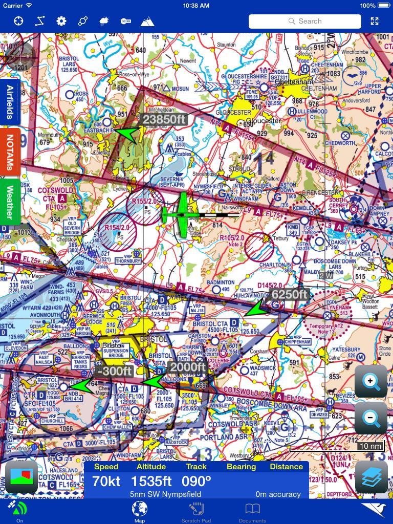Map Display The image below shows a typical view of RunwayHD with ADS-B & Flarm traffic types displayed.