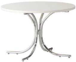 No: 920501-10906 1.885 MODULAR TABLE MARBLE H: 36 cm; ø50 cm: Base: ø34 cm Frame : Solid metal Ø16mm, polished and chrome plated Top : Carrera marble Available in White Design : 1959/1960 Art.