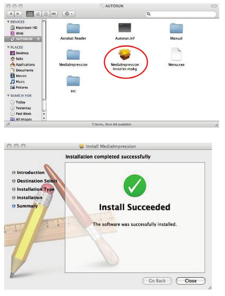 5. Installing the software (MAC) 1. Insert the installation CD into your computer s CD-ROM drive and click CD icon. 2.