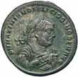 IMP C C VAL DIOCLETIANVS AVG, radiate draped and cuirassed bust to right of Diocletian, rev. around CONCORDIA MI LITVM, B between, XXI.