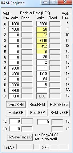 This window can be used to perform read-write operations for both the RAM and the EEPROM memories. See Figure 4.4 for an example.
