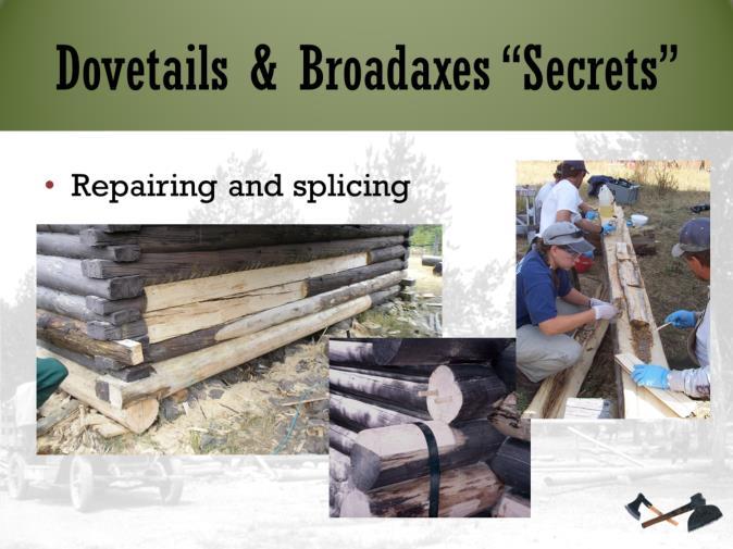 Sometimes you can repair a log with epoxy or splice a new section onto an existing log, rather than replacing the whole log. Instructions and drawings in Dovetails and Broadaxes explain how.