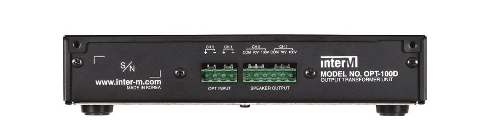 OPT-100 Output Transformer Unit Overview OPT-100D is output transformer to convert 100W DSA-100D (Half-Rack Compact Size, two channels, Digital Amp) to 70/100V output.