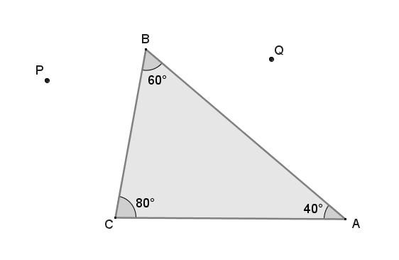 Mid-Module Assessment Task In triangle AAAAAA, m AA is 40, m BB is 60, and m CC is 80. The triangle is dilated by a factor of 2 about point PP to form triangle AA BB CC.