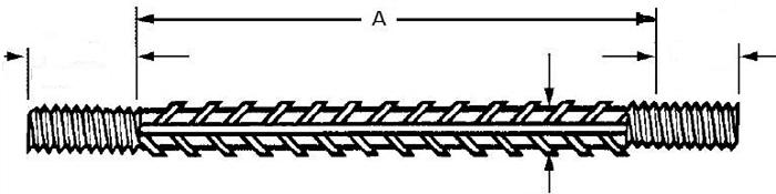 #11 [36] [35] 1-3/8" - 8 UN 2-1/16" Thread Engagement A Lap Splice Length or Development Length DBR Rebar Size Threaded Splicing Systems D54 DBR STRAIGHT BAR THREADED BOTH ENDS Note: Color coded