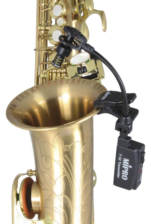 Simply clamp the ST-32 / ST-24 transmitter module snugly with SH-32 clip to a saxophone or other