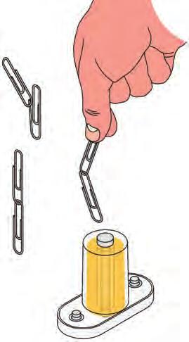The paperclip gets sucked into the center of the electromagnet and stays suspended there until you release the press switch.