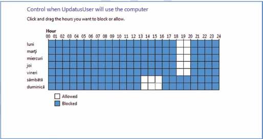 În timpul orelor colorate cu albastru, Bogdan nu va putea să se logheze la calculator. b. Jocuri (Games) fereastra care se deschide oferă 3 opţiuni: i.
