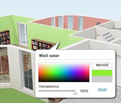 4.5 Coloring walls 4.6 Drawing tips & tricks Color walls directly in 3D After you have drawn your layout in 2D you can play with the wall appearance.