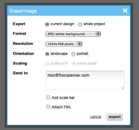 4.7 Shortcuts 5.1 Export and Printing floorplans Plans can be exported from within a project or from the project options on your projects overview.
