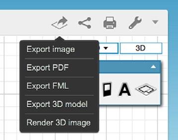 icon in the right side of the top bar. You can choose between Image, PDF, FML, 3D model or 3D Rendering.