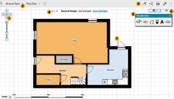 Drawing space Property Menus The floor plan is constructed out of several elements: spaces, walls, lines, doors, windows, surfaces and interior objects.