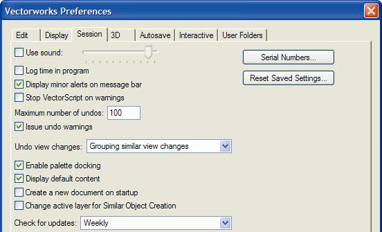 3. Select the Session tab, and then enter 100 in the Maximum number of undos field.