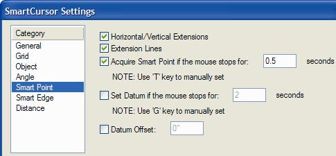 Press Ctrl+8 to display the SmartCursor Settings dialog box, and then select Grid from the Category list.
