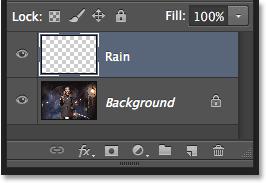A new blank layer named Rain appears above the Background layer: The new layer is added.