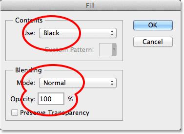 Mode is set to Normal and Opacity is set to 100%: Changing the Use option to Black.