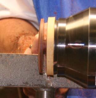 When the glue had dried the chuck was remounted on the lathe, turned to top speed and using a very sharp
