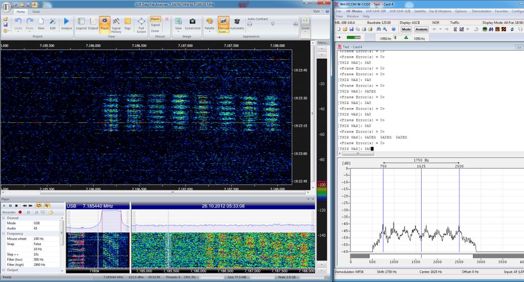 Figure 20: A legitimate user of ALE data on 7.184,440 khz is 9A5EX, here with a faint signal which has been zoomed out. Zeljko Herman is coordinator for emergency coordination for Croatia within IARU.